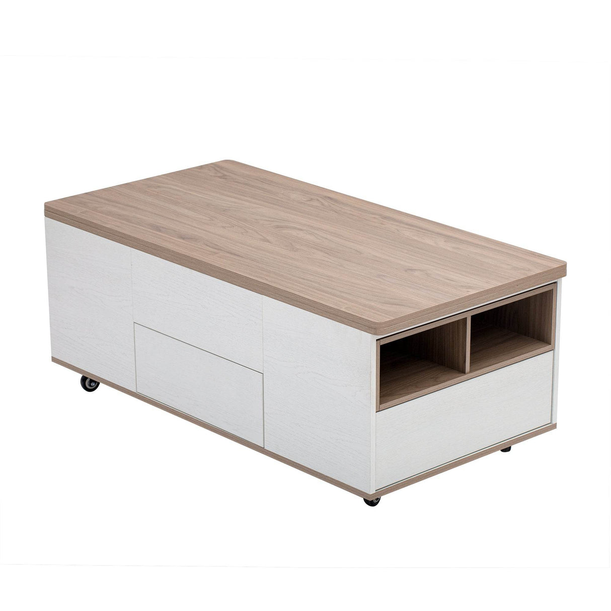 Modern Walnut White Lift Top Coffee Table With Drawers - Sleep Galleria