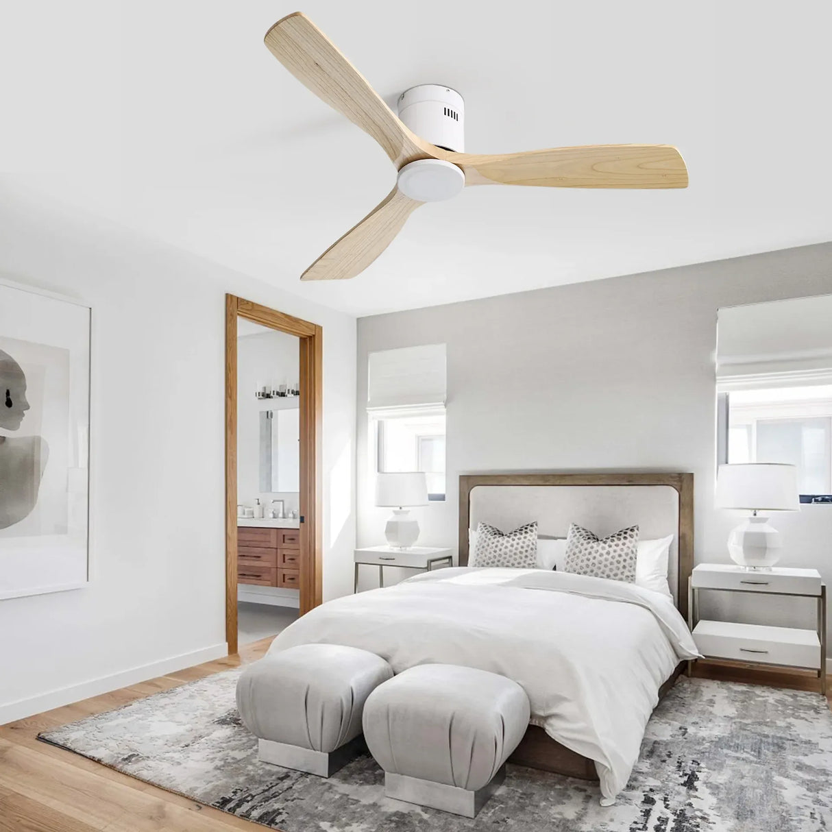 52-Inch Remote-Controlled Reversible DC Motor Wooden Ceiling Fan - Omega Lifestyles
