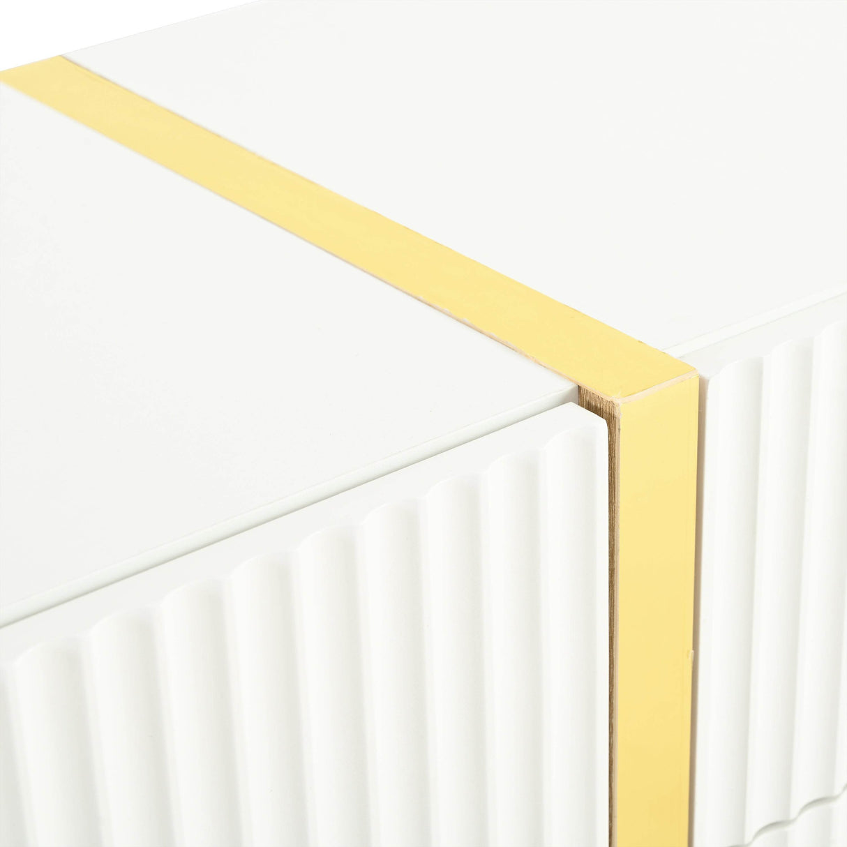 Luxury Fluted White And Gold Wood Grain TV Stand - Sleep Galleria