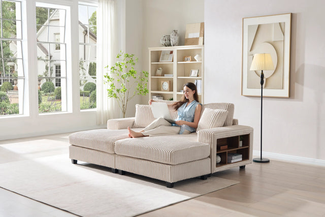 Convertible Corduroy Fabric Sleeper Sofa Chair With Storage - Omega Lifestyles