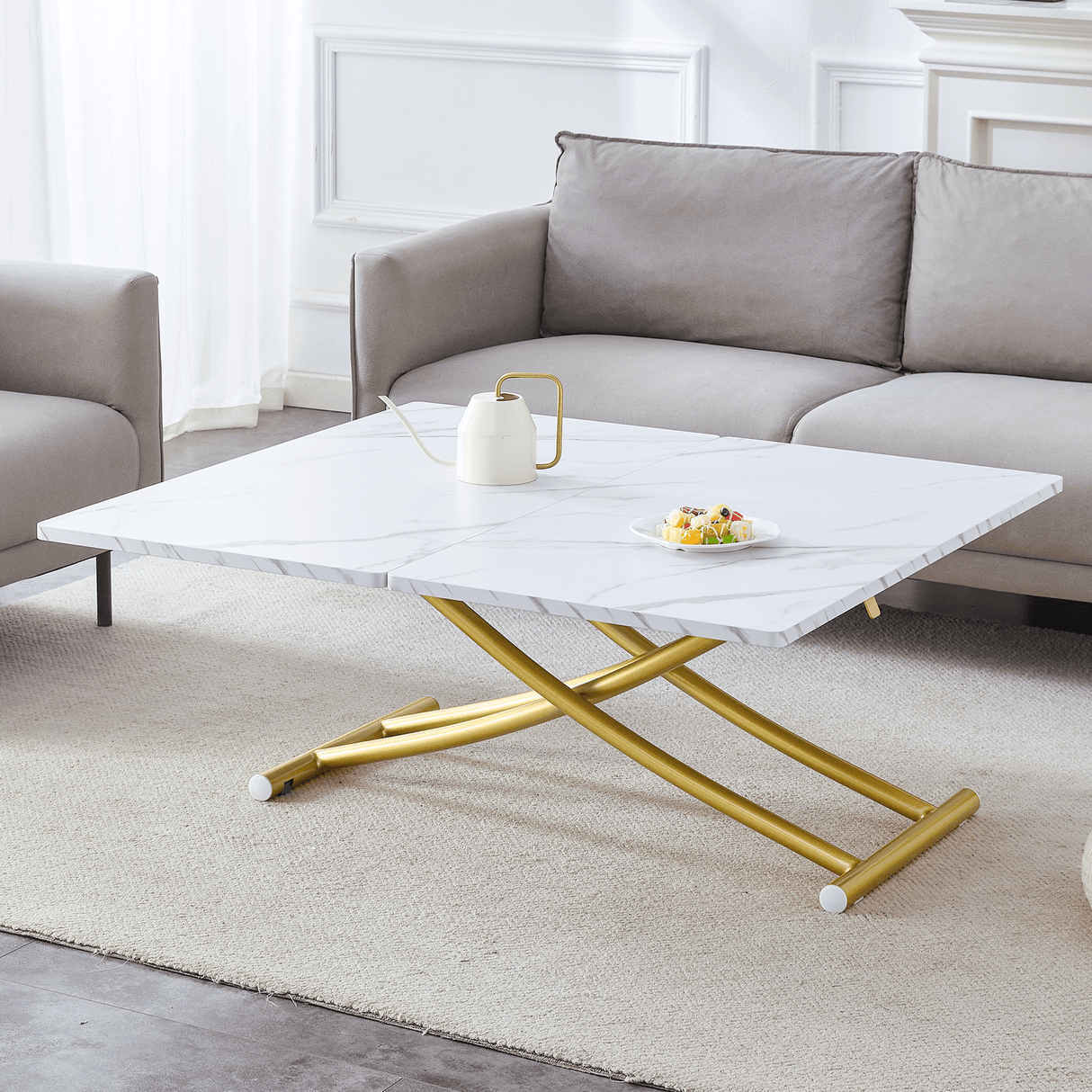 Multifunctional Adjustable Height White Gold Lift Table - Sleep Galleria