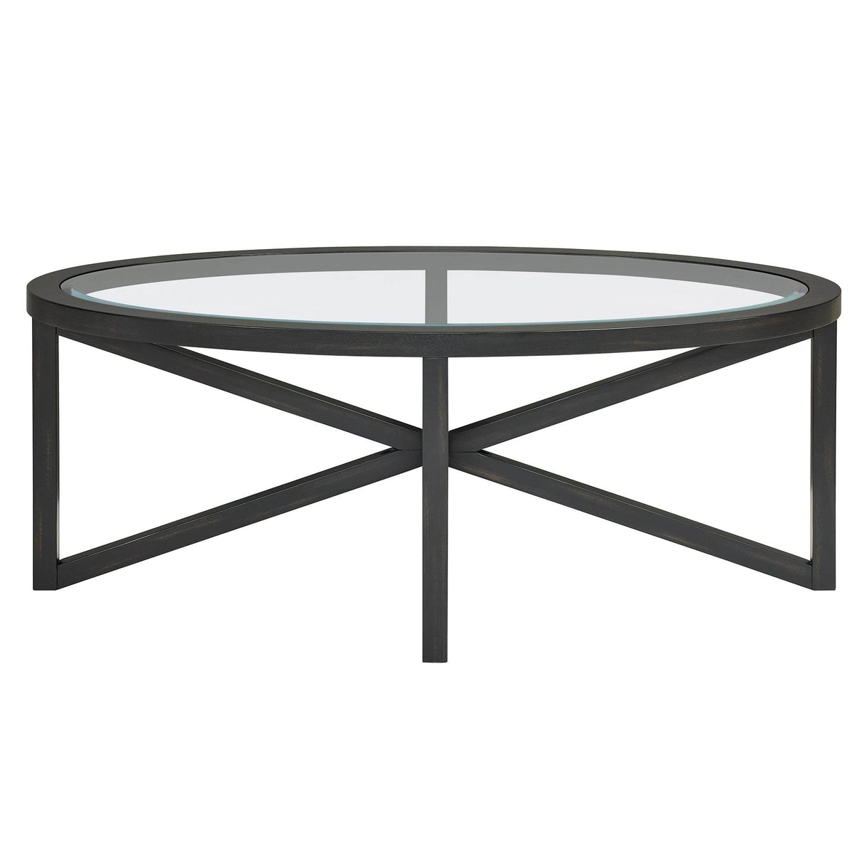 Modern Round Tempered Glass Coffee Table With Wood Base - Sleep Galleria