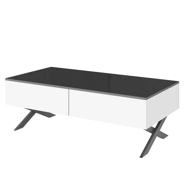 Rectangular Mirrored Coffee Table With Metal Base Storage - Omega Lifestyles