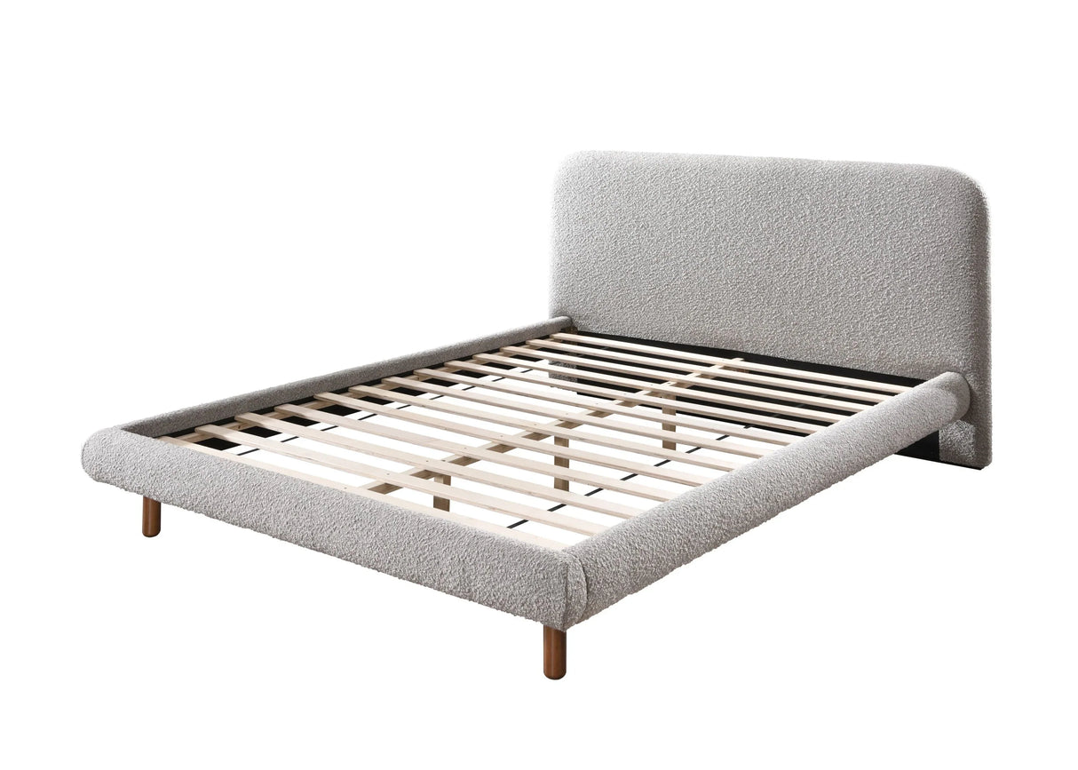 Queen Upholstered Gray Boucle Wooden Bed Frame - Omega Lifestyles