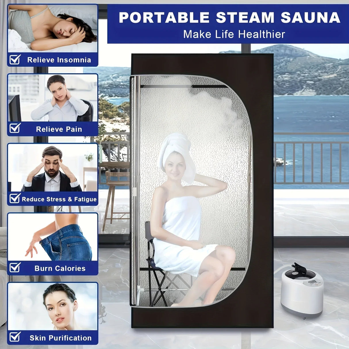 Portable Steam Sauna Tent With Folding Chair Remote Control - Omega Lifestyles