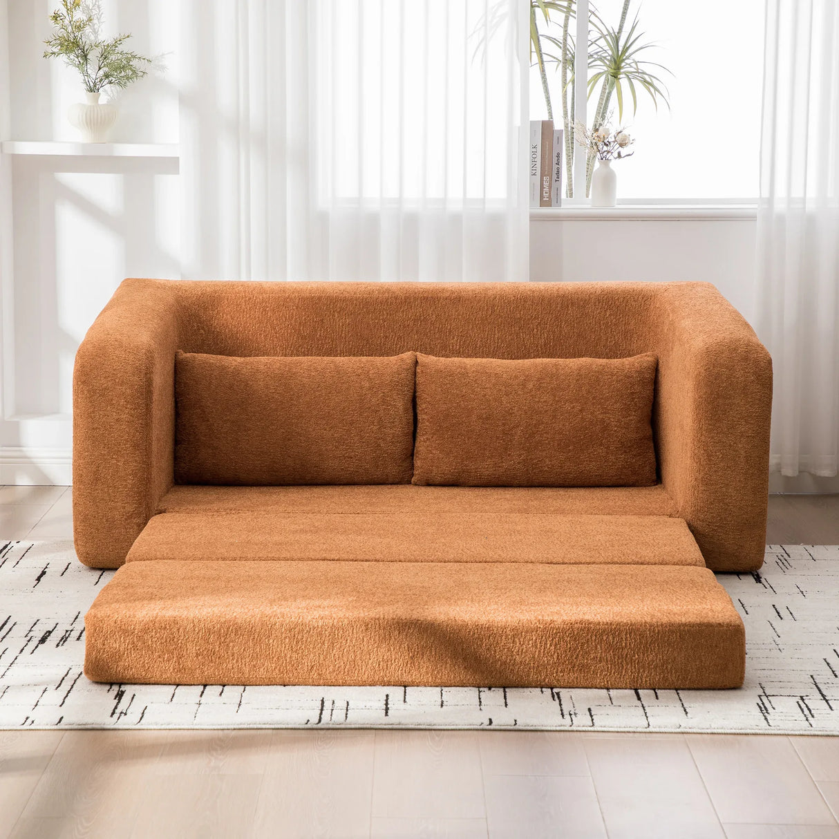 Convertible Chenille Foam Loveseat Sofa Bed With Pillows - Omega Lifestyles