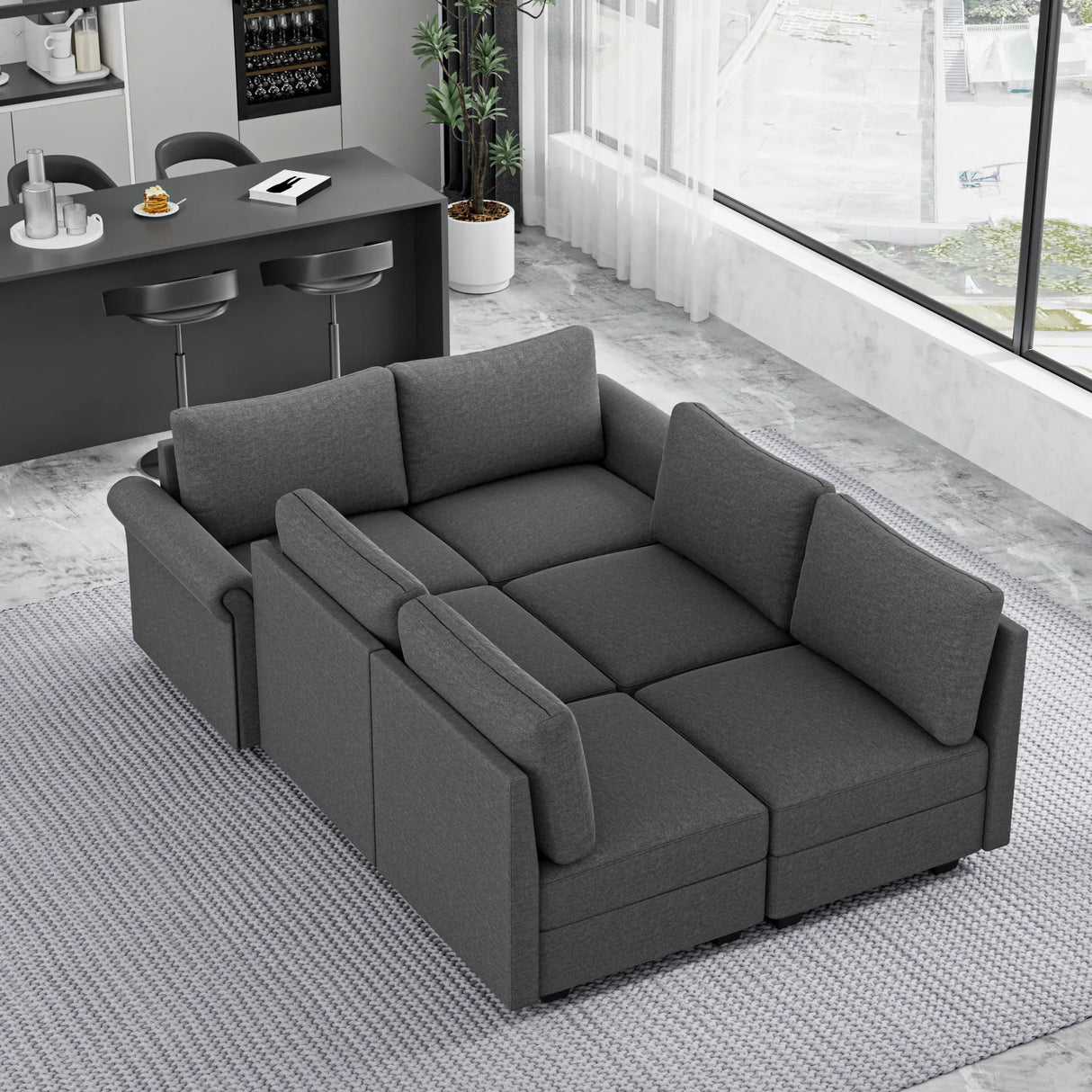 Modern U-Shaped 6-Seater Modular Sectional Sofa With Storage - Omega Lifestyles