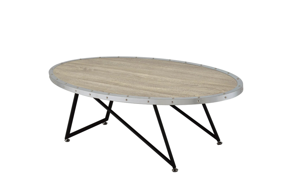 Industrial Oval Wood Top Metal Base Coffee Table - Omega Lifestyles