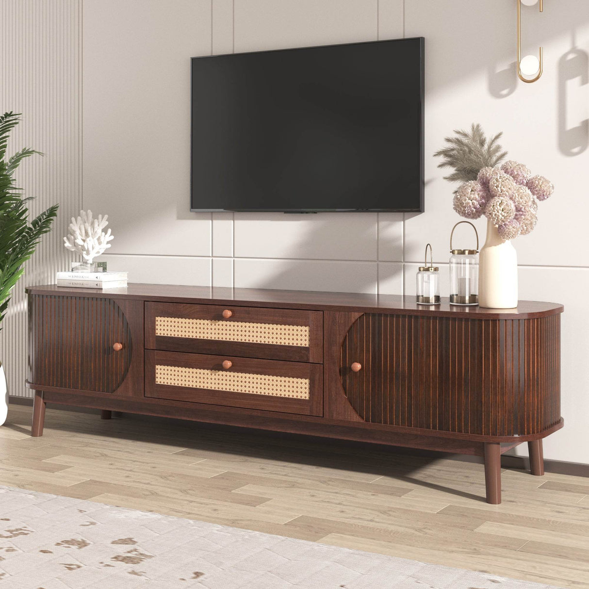 Modern Farmhouse Rattan TV Stand With Storage Cabinet - Sleep Galleria