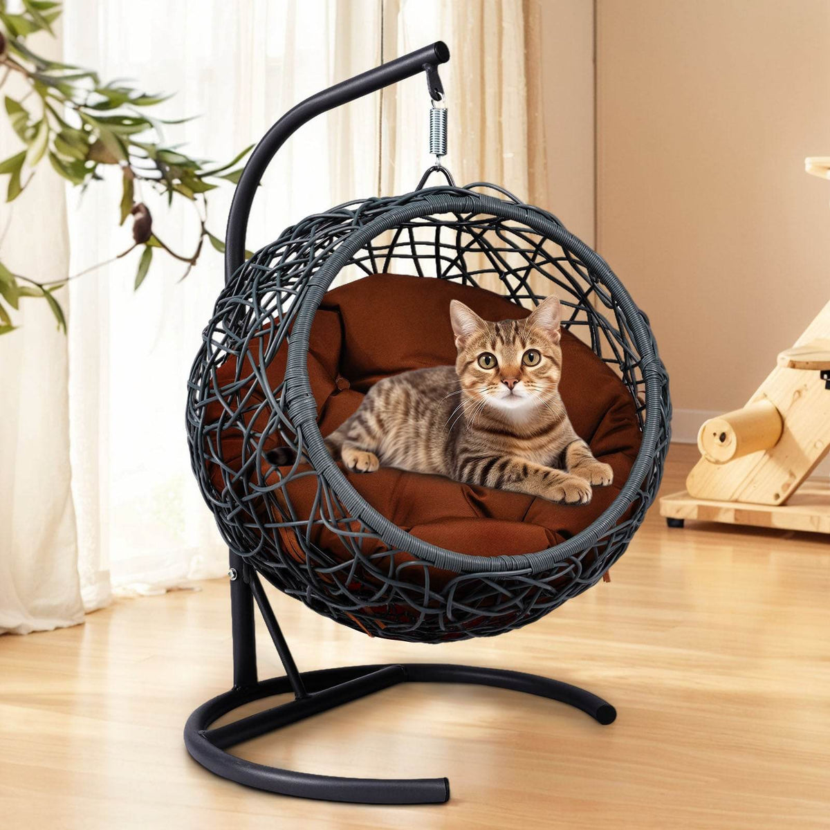 Indoor Hanging Cat Hammock Bed With Stand And Cushion - Sleep Galleria