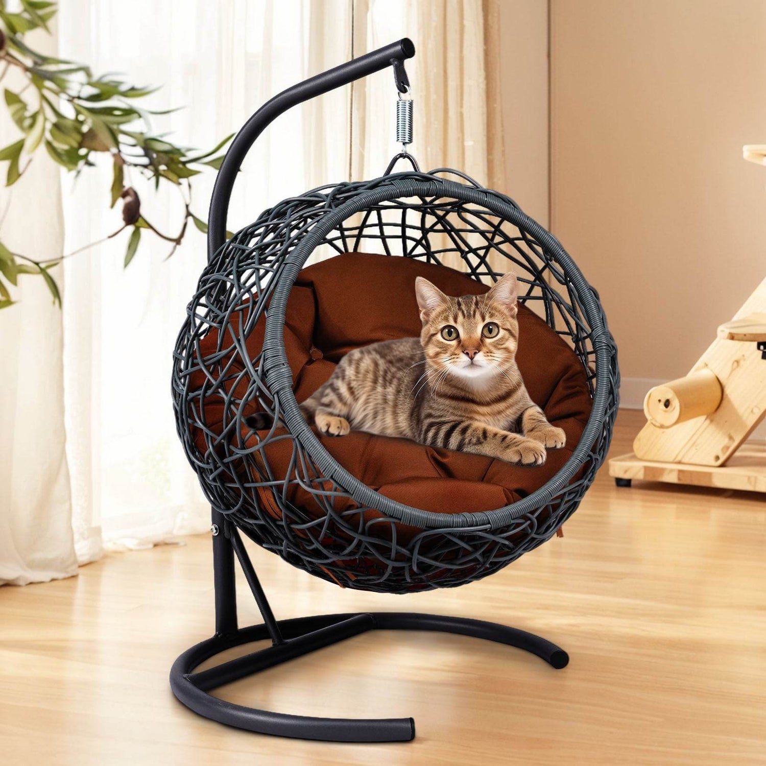Indoor Hanging Cat Hammock Bed With Stand And Cushion - Sleep Galleria