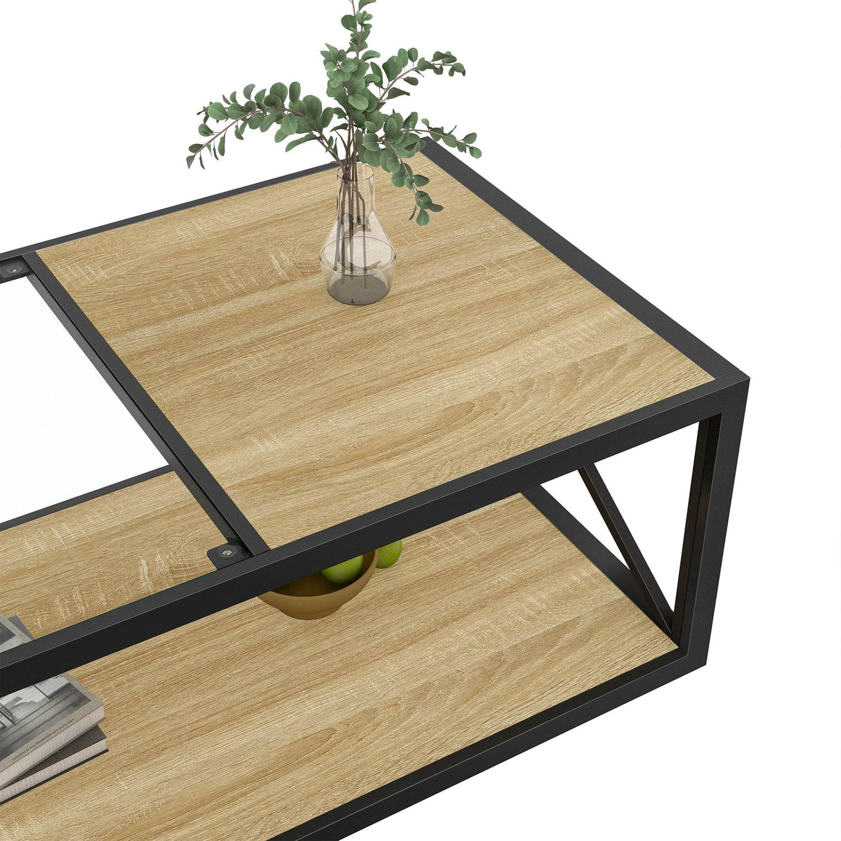 Industrial Glass And Natural Wood Modern Coffee Table - Sleep Galleria