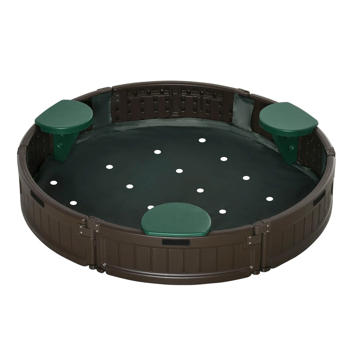 Kids Outdoor HDPE Round Sandbox With Cover and Seats - Omega Lifestyles