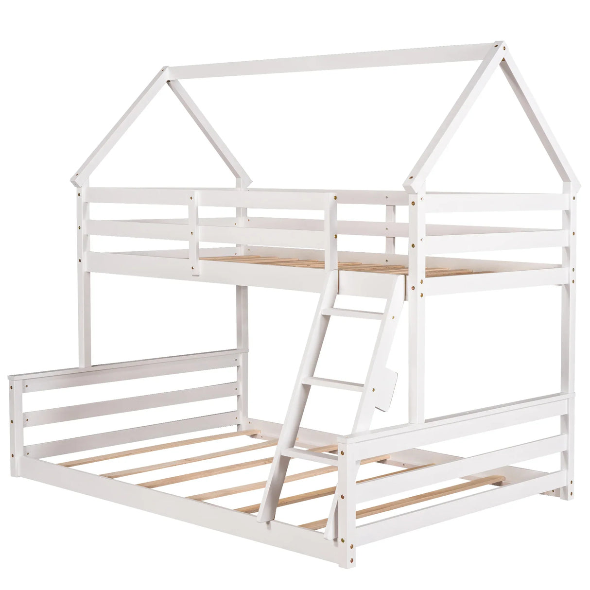 Twin Over Full Pine Wood House Bunk Bed With Ladder - Omega Lifestyles
