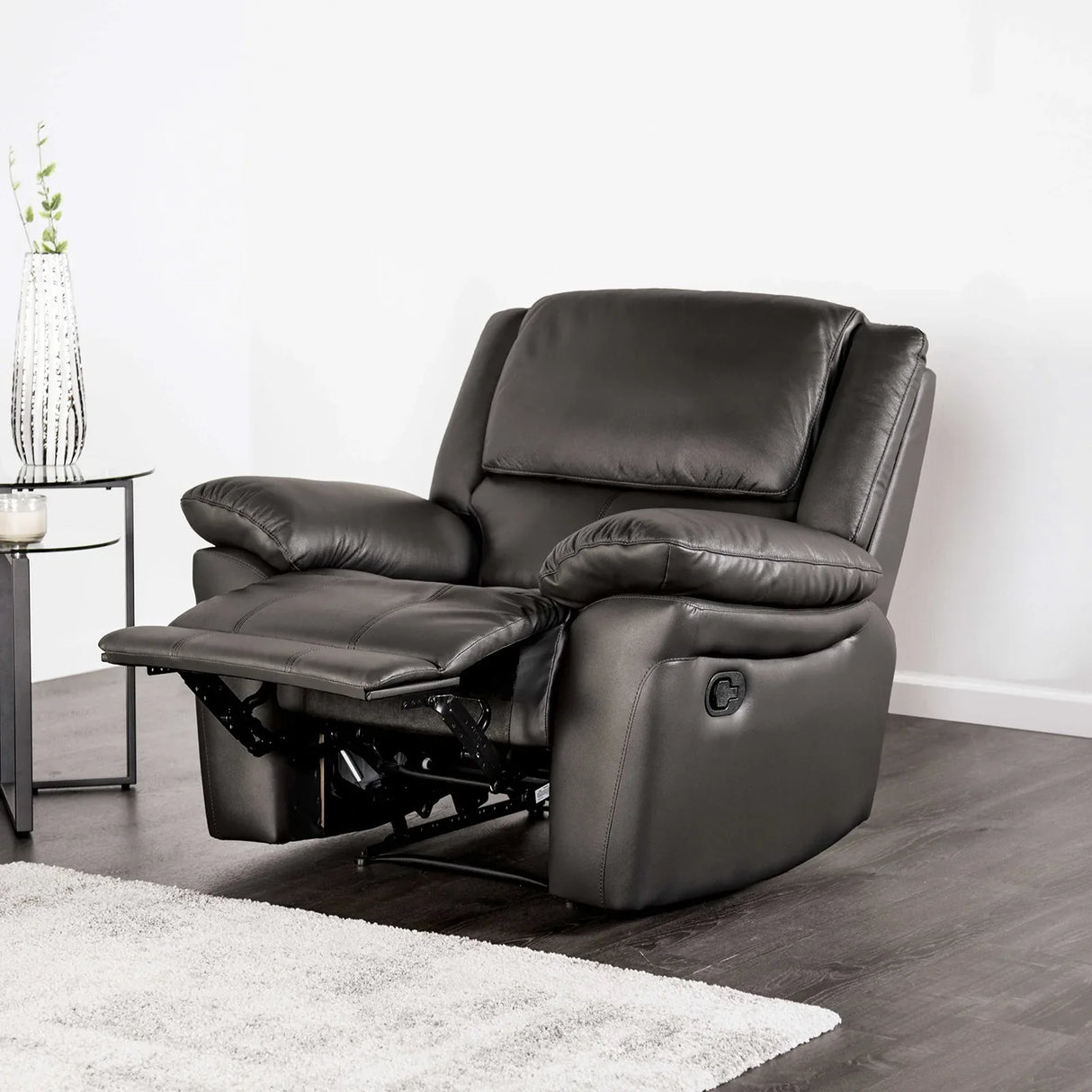 Transitional Black Leather Match Manual Recliner Chair - Omega Lifestyles