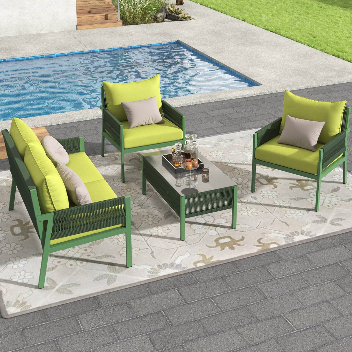 4-Piece Outdoor Rope Patio Furniture Set With Cushions