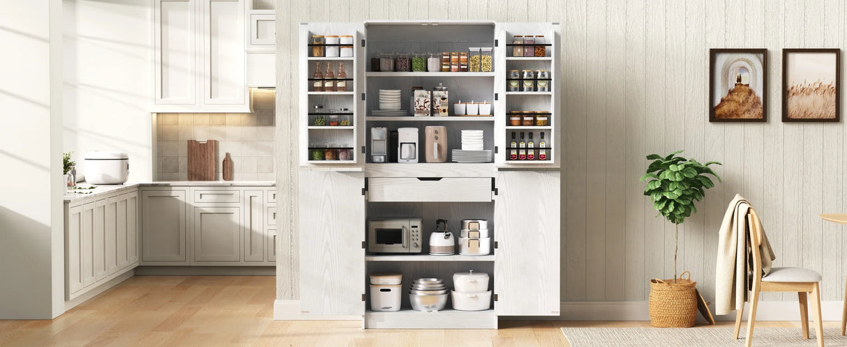 Modern Curved Design Kitchen Pantry Cabinet With Drawer - Omega Lifestyles