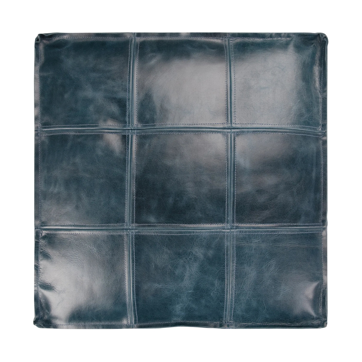 Teal Genuine Buffalo Leather Square Pouf Seating - Omega Lifestyles