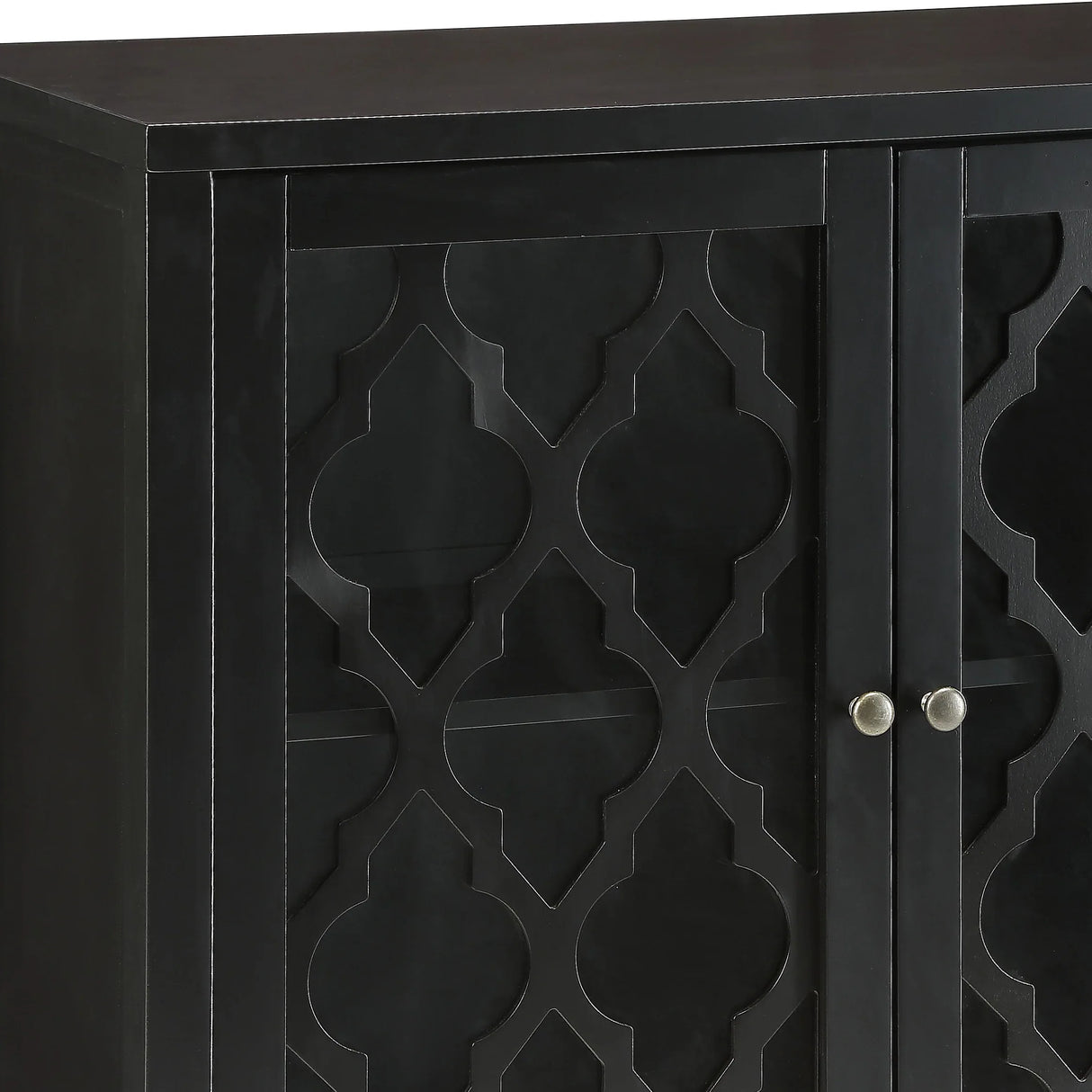 Black Synthetic Wood Console Cabinet With Glass Doors - Omega Lifestyles