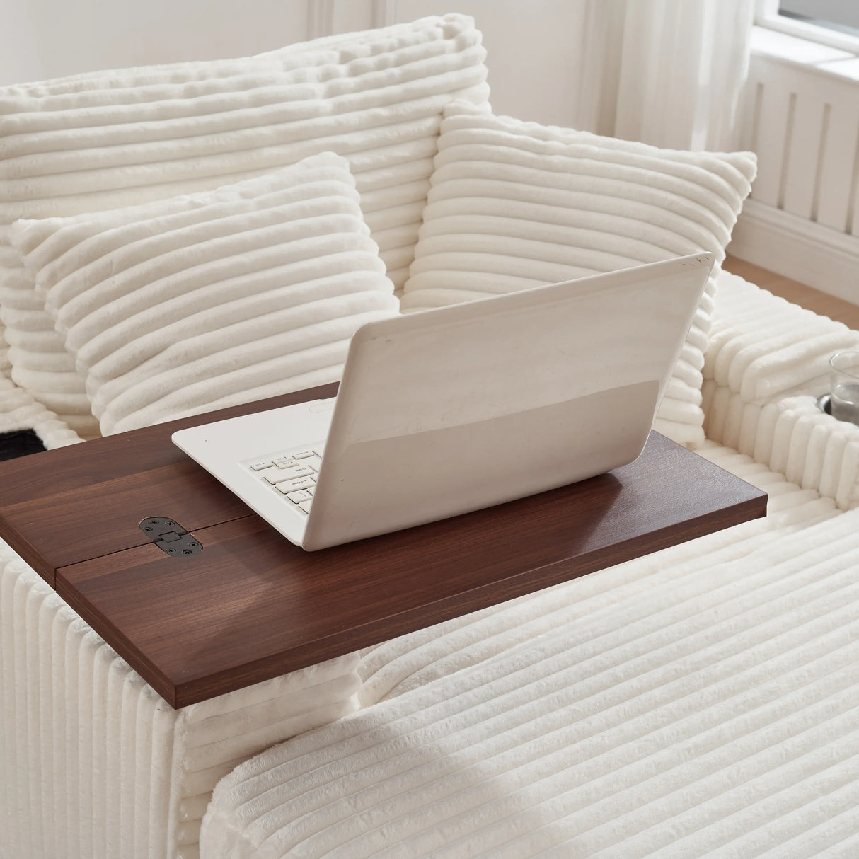 Corduroy Storage Sofa With Ottoman Bluetooth Speaker - Omega Lifestyles