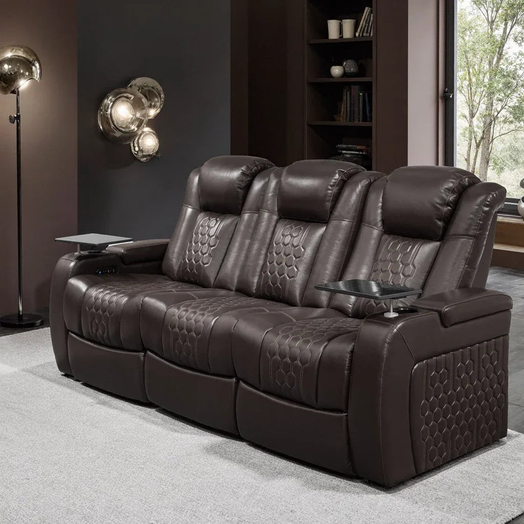 Genuine Leather Power Recliner With RGB LED Lighting - Omega Lifestyles