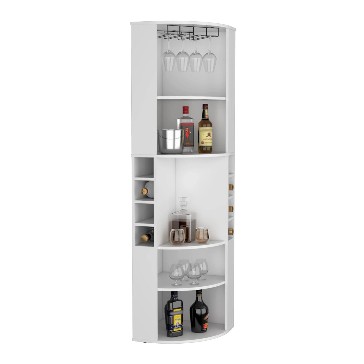 Modern White Corner Bar Cabinet With Five Shelves - Omega Lifestyles