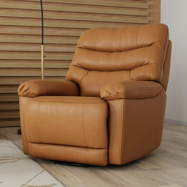 Swivel Glider Recliner With Manual Footrest Brown Leather - Omega Lifestyles