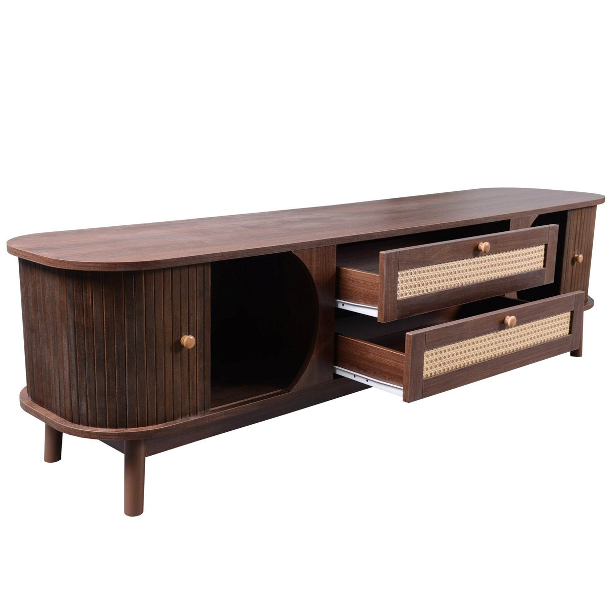 Modern Farmhouse Rattan TV Stand With Storage Cabinet - Sleep Galleria