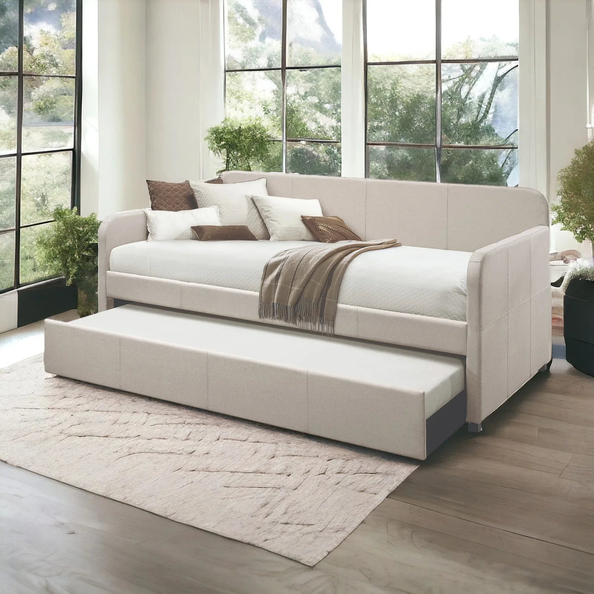 Fog Upholstered Twin Daybed With Roll-Out Trundle - Omega Lifestyles
