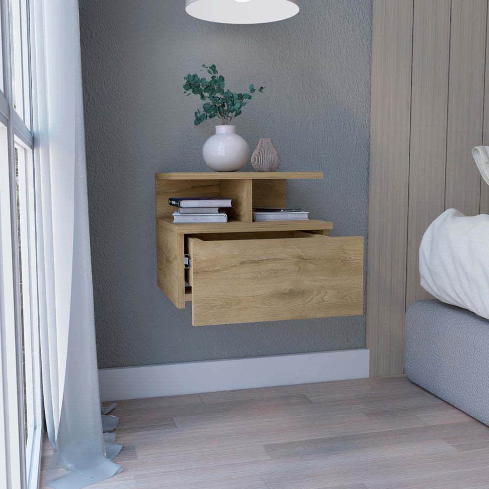 Modern Wall-Mounted Floating Nightstand With Drawer and Shelf - Omega Lifestyles