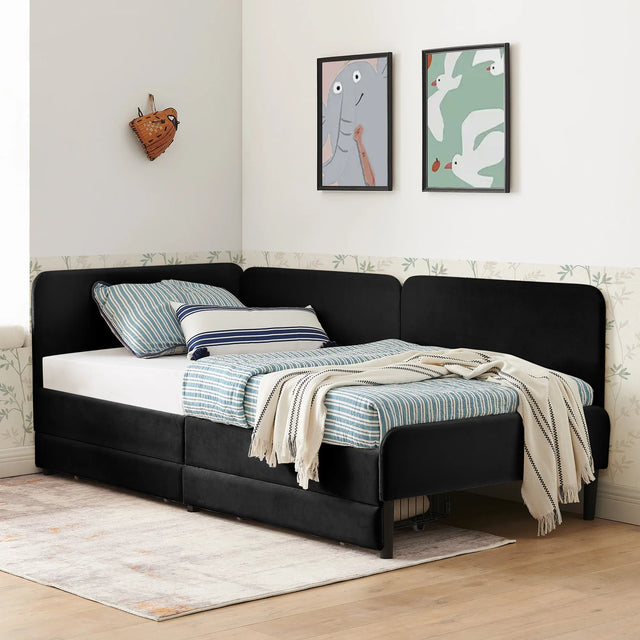 Twin Upholstered Velvet Storage Sofa Bed Frame - Omega Lifestyles