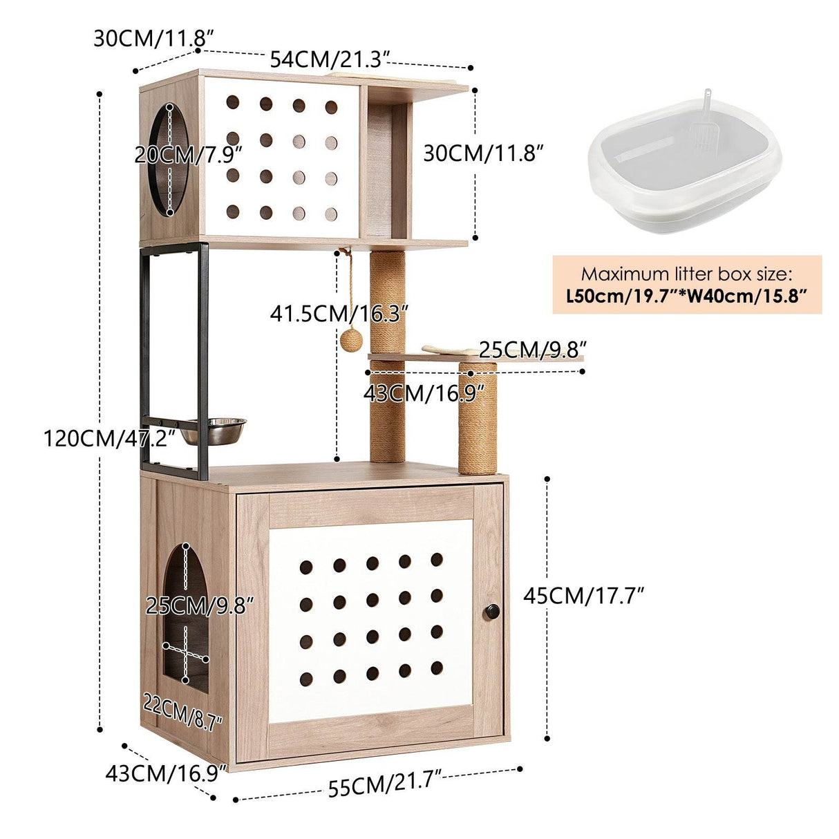 Modern Gray White Integrated Cat Tree Furniture - Sleep Galleria
