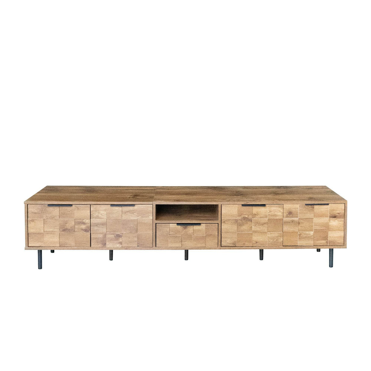Natural Wood Checkered Pattern TV Stand With Storage - Sleep Galleria