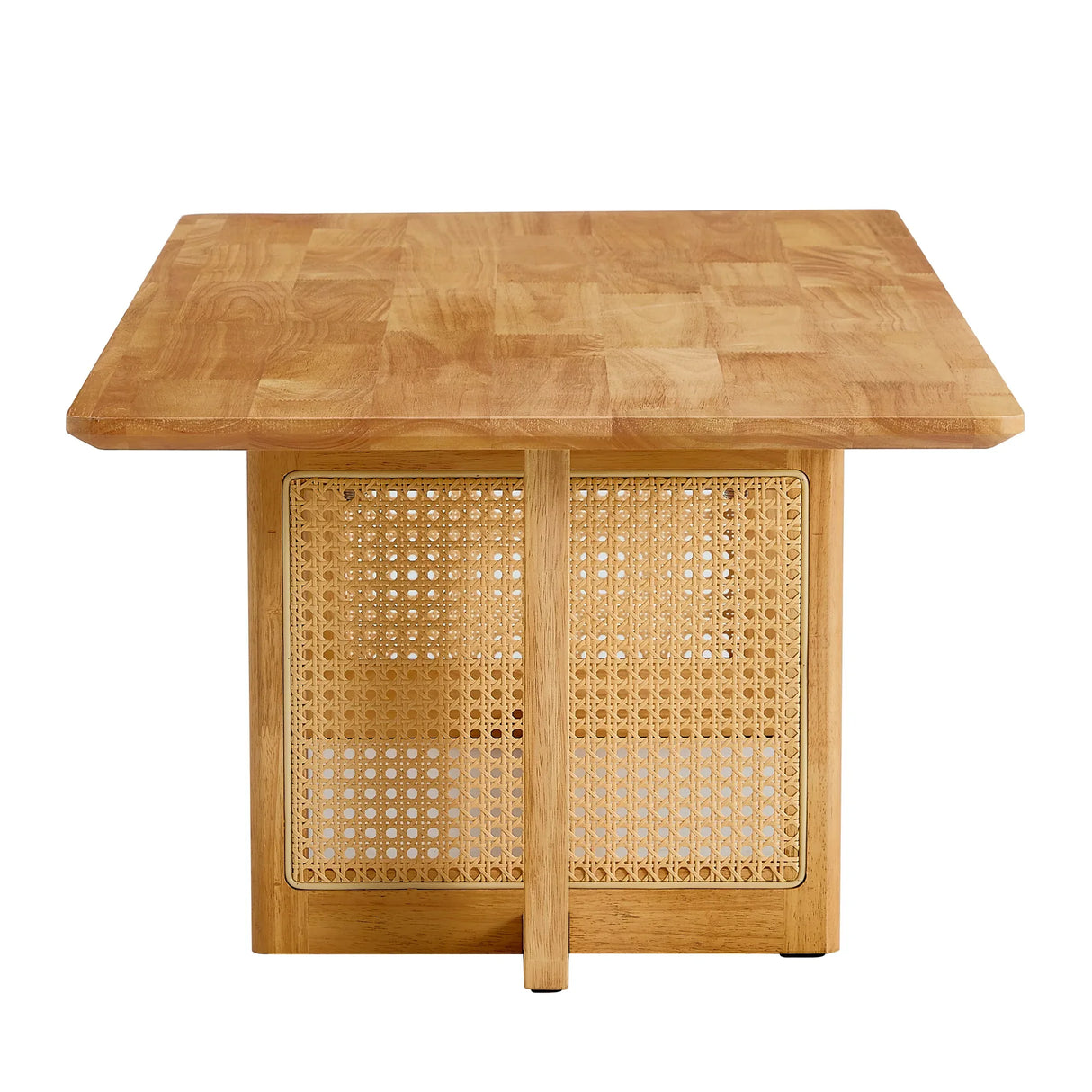 Solid Wood Rectangular Coffee Table With Rattan Weaving - Omega Lifestyles