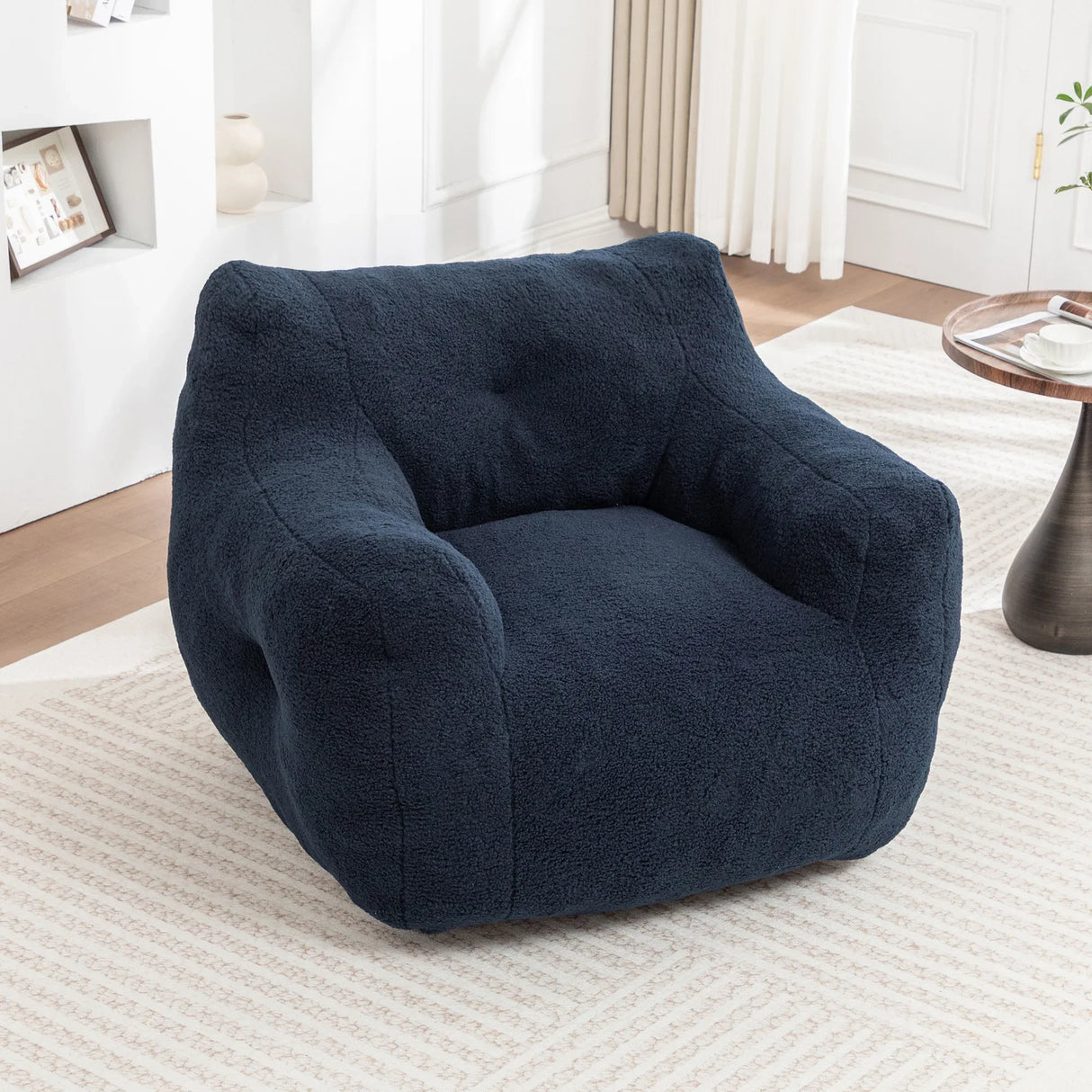High-Density Foam Teddy Bean Bag Chair With Armrests - Omega Lifestyles