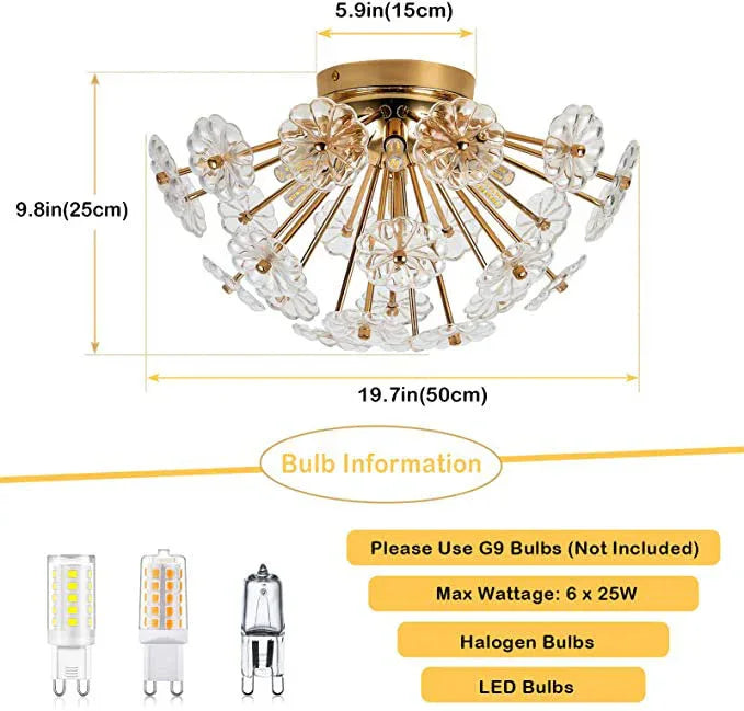 Golden Crystal Flush Mount Ceiling Light Fixture - Omega Lifestyles