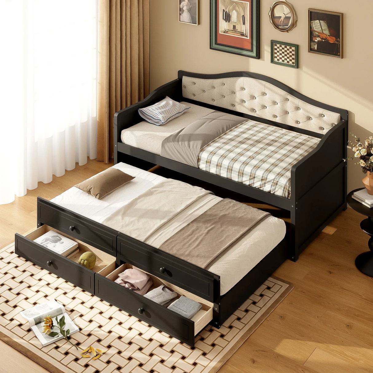Twin Daybed With Pull-Out Trundle And Storage Drawers - Omega Lifestyles