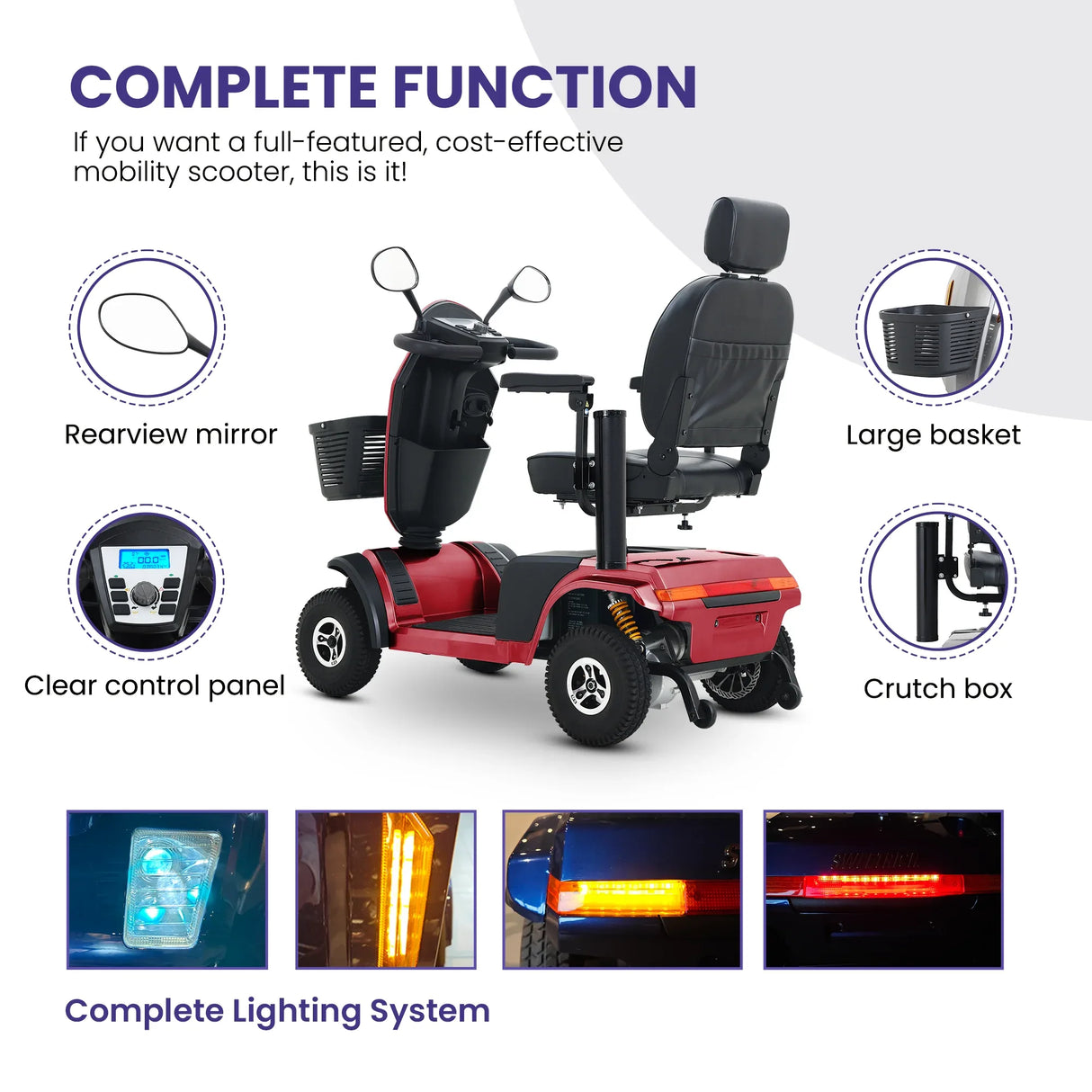 Heavy Duty Red Mobility Scooter With Luxury Seat - Omega Lifestyles