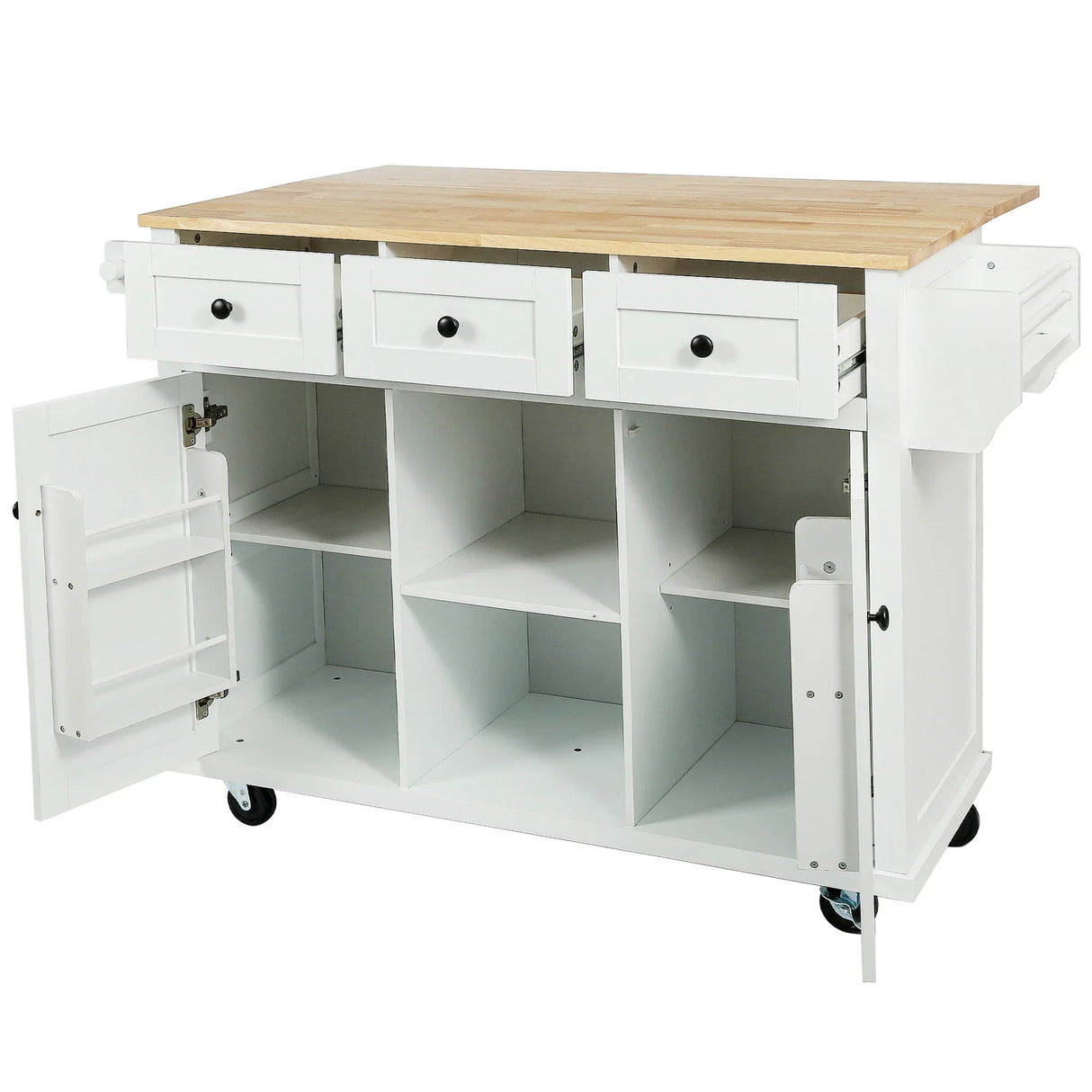 Kitchen Cart With Rubber Wood Drop-Leaf Countertop Storage - Omega Lifestyles