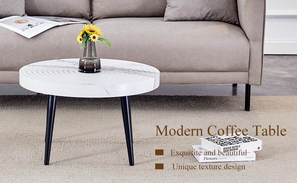White Marble Pattern Round MDF Metal Coffee Table - Sleep Galleria