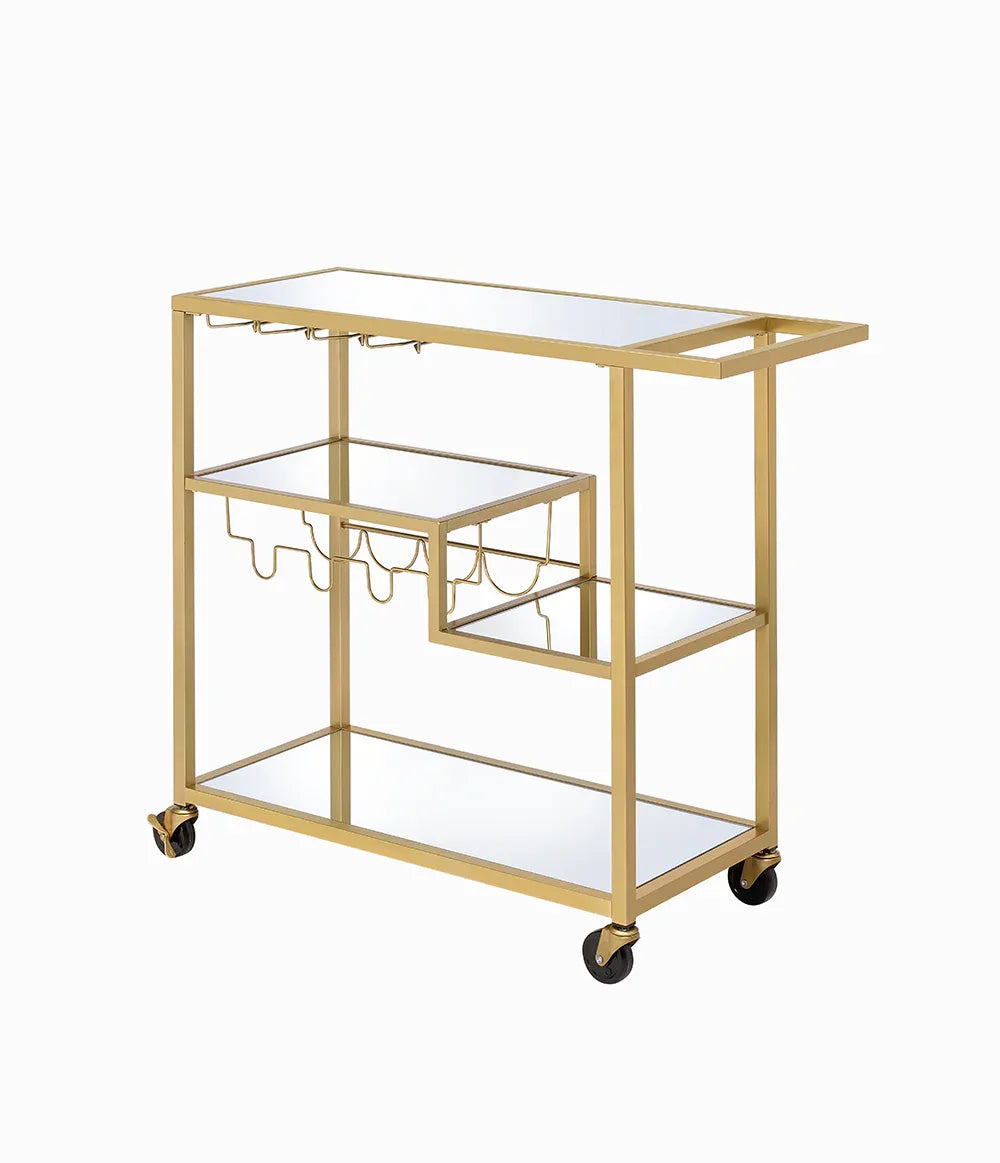 Champagne Finish Mirrored Top Metal Serving Cart - Omega Lifestyles