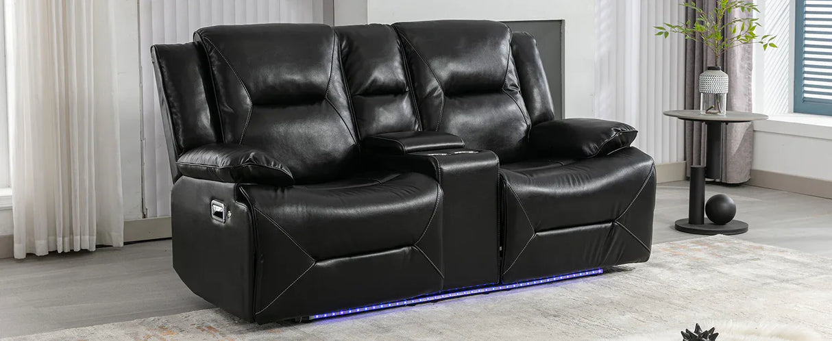 Manual Black Leather Gel Recliner Chair With LED Light Strip - Omega Lifestyles