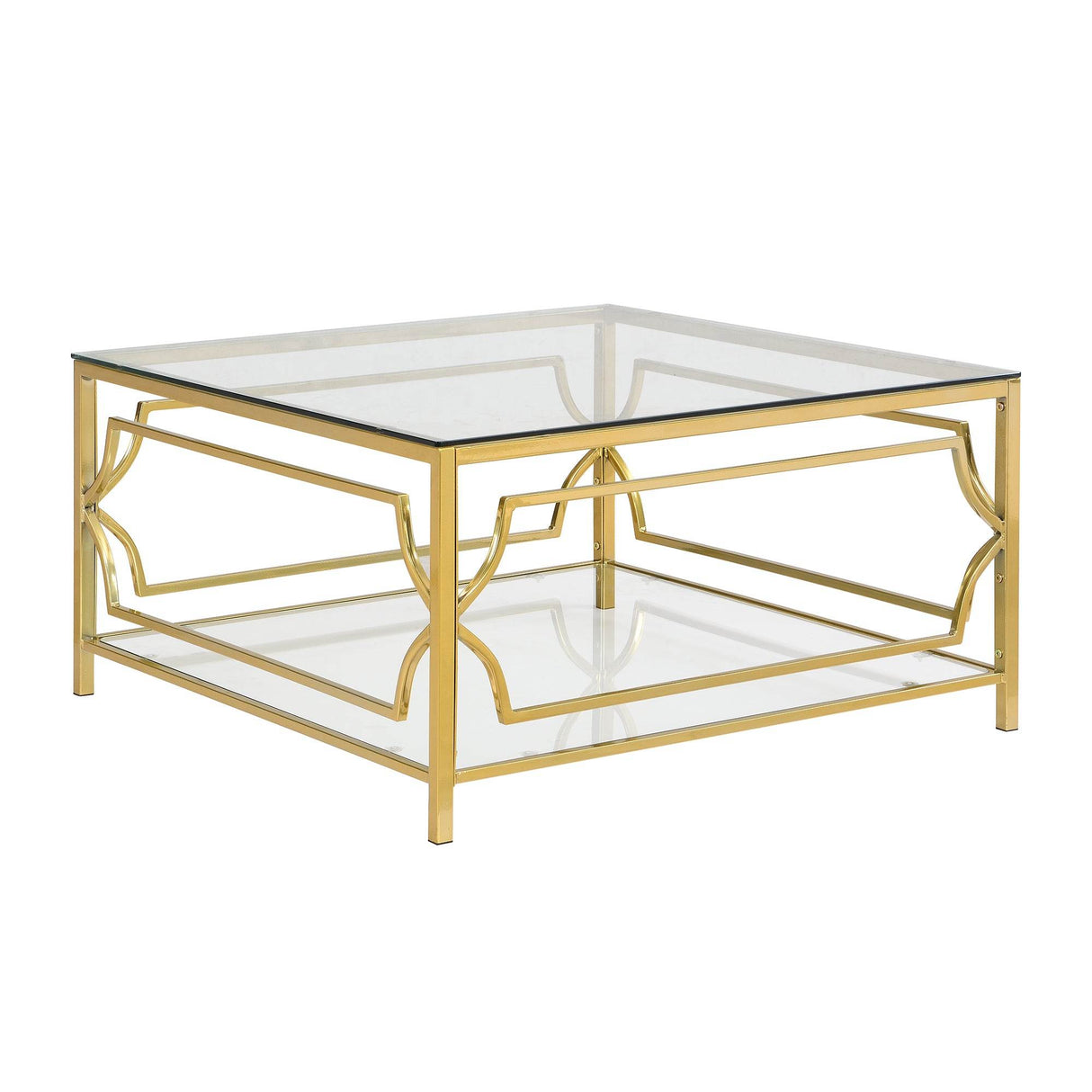 Square Tempered Glass Coffee Table With Gold Frame - Sleep Galleria
