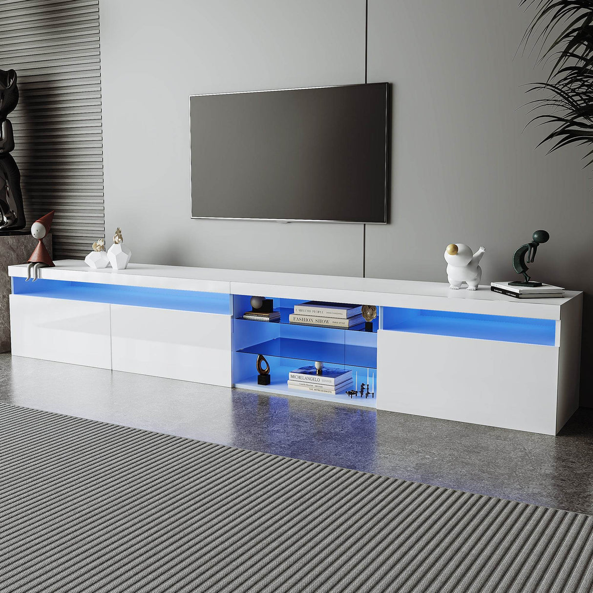 White Modern LED Light Particle Board TV Stand - Sleep Galleria