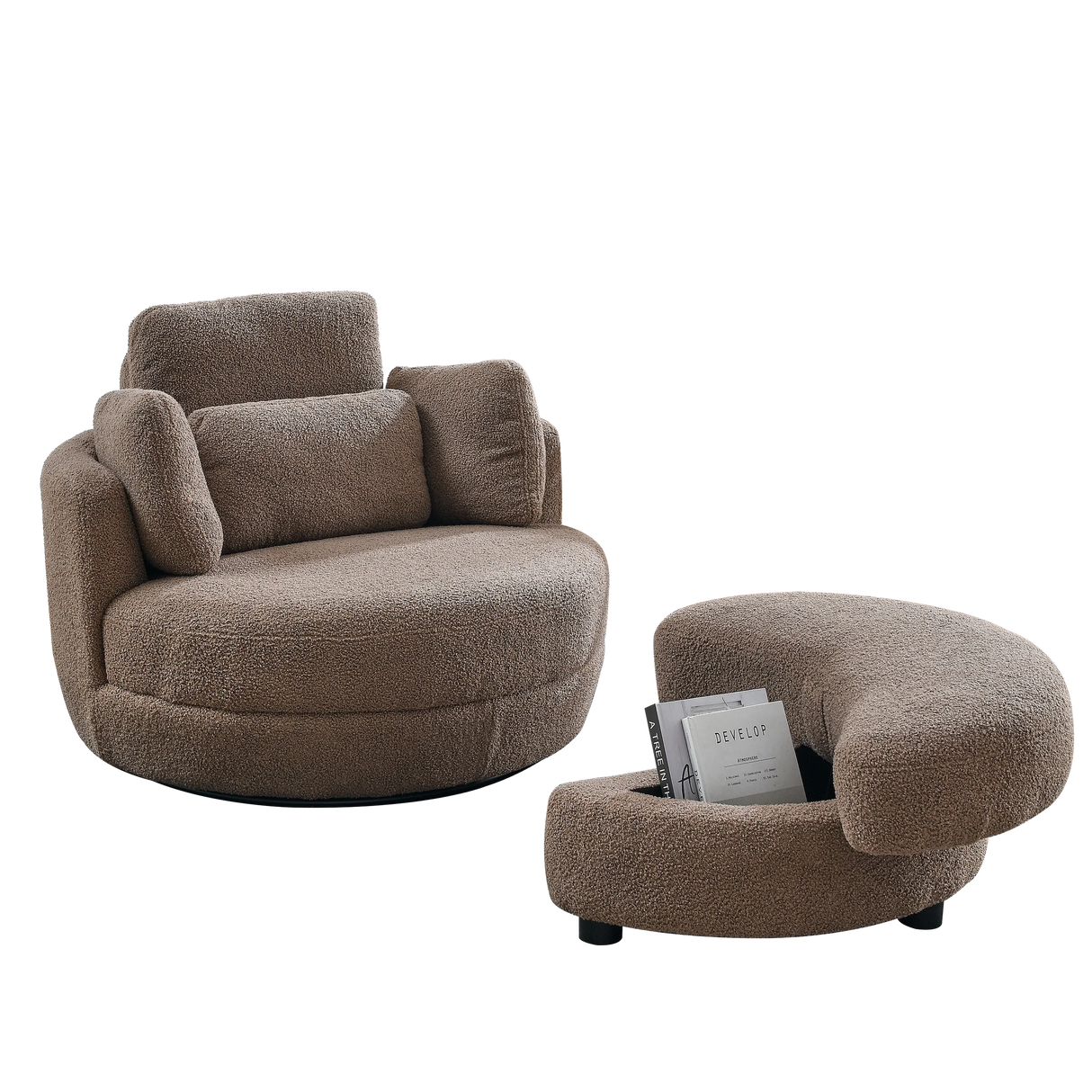 Oversized Modern Swivel Fabric Lounge Chair With Ottoman - Omega Lifestyles