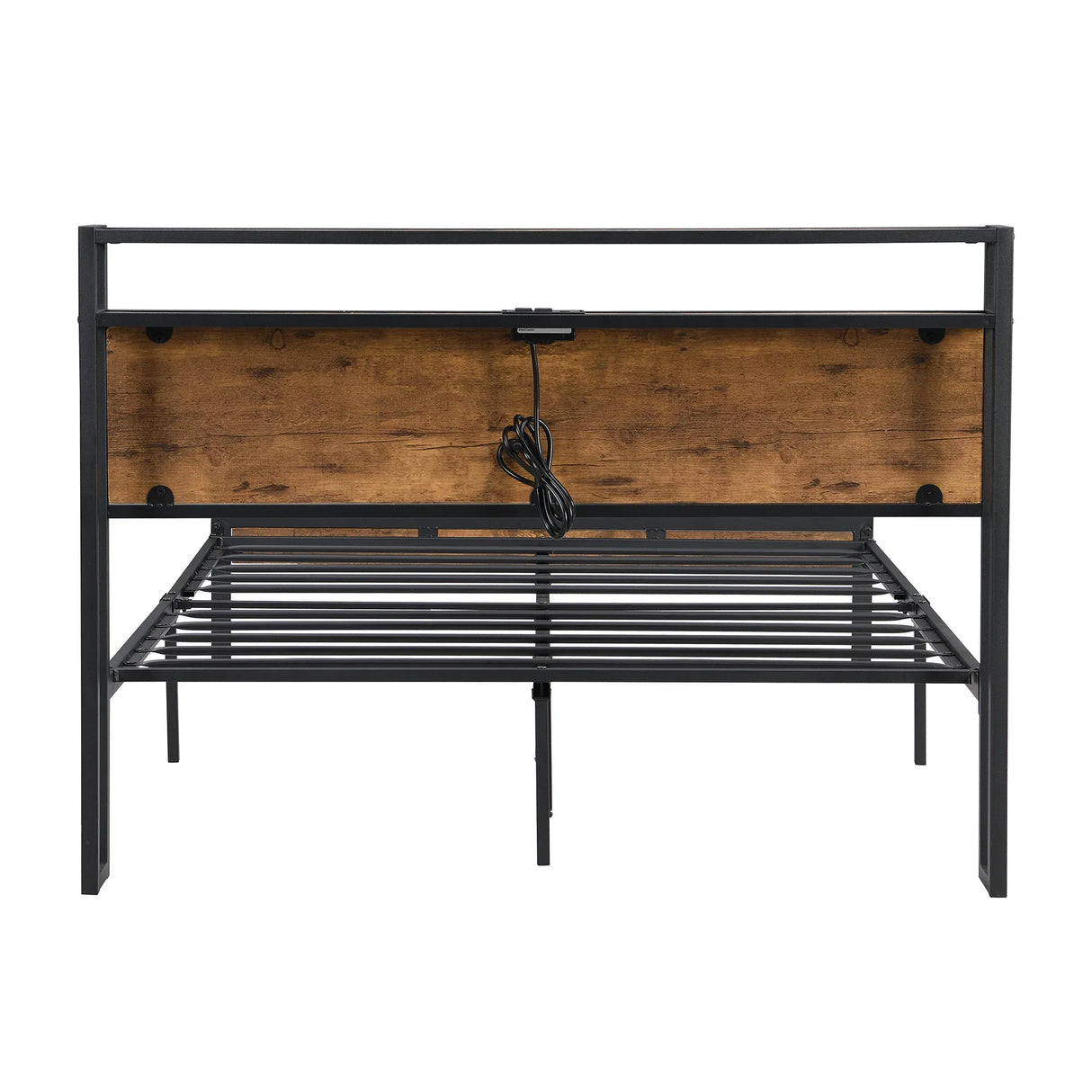Queen Metal Platform Bed Frame With Wooden Headboard - Omega Lifestyles
