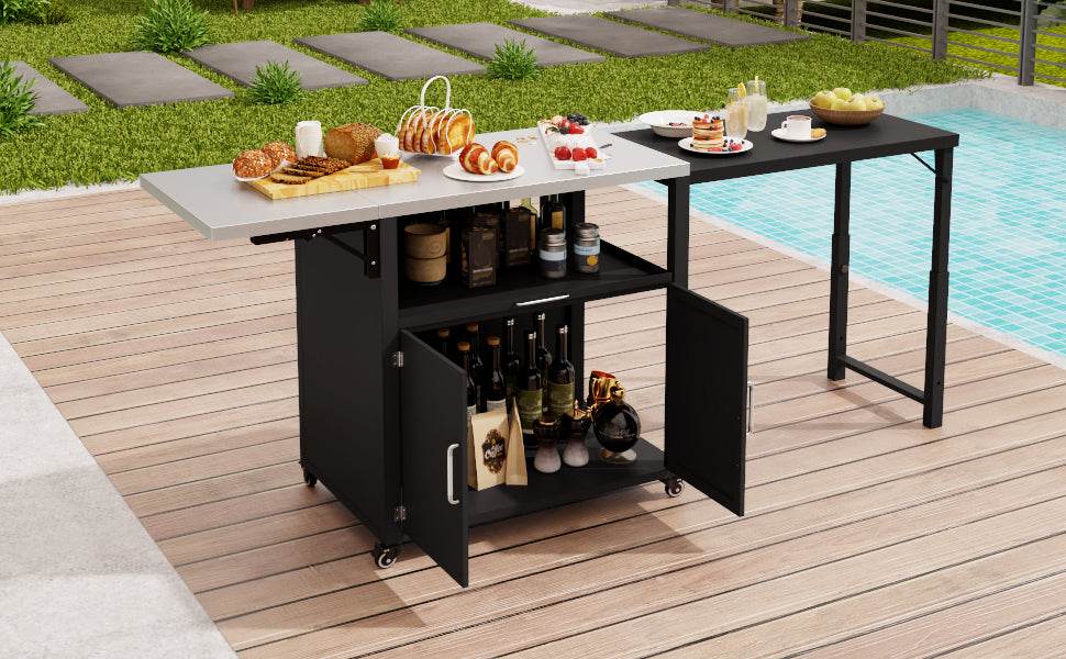 Versatile Matte Black Iron Stainless Steel Outdoor Cabinet - Omega Lifestyles