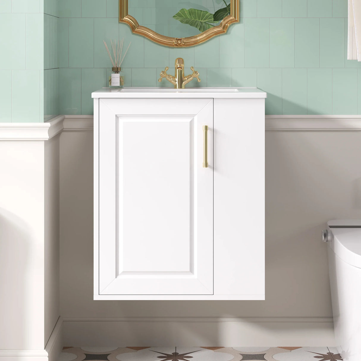 Modern Wall Mounted Bathroom Cabinet With Ceramic Sink - Omega Lifestyles