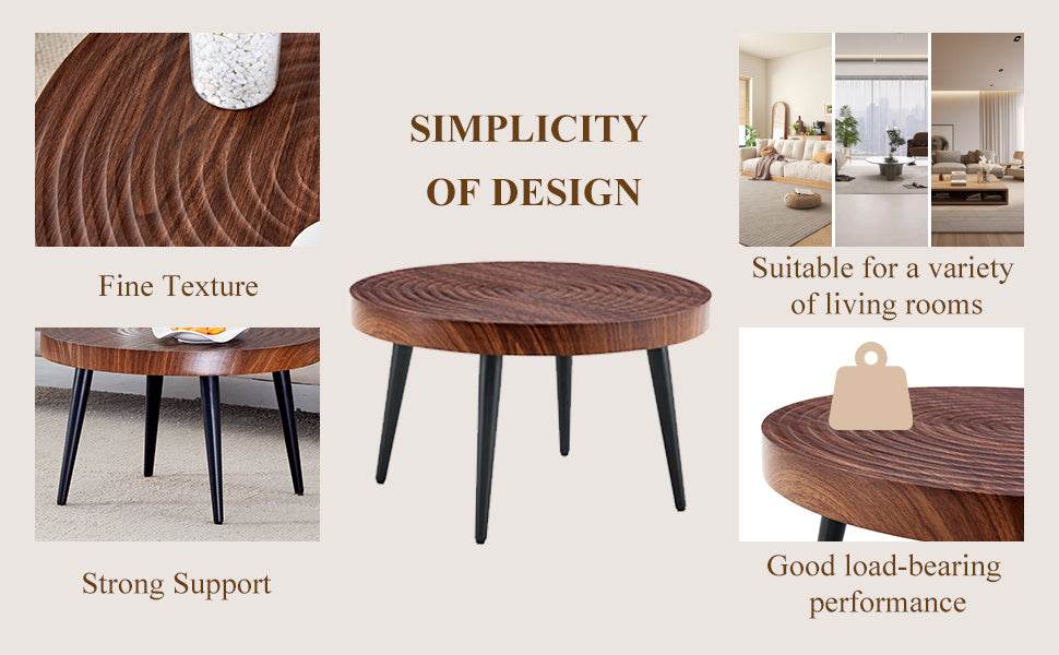 Modern Round MDF And Metal Walnut Coffee Table - Sleep Galleria