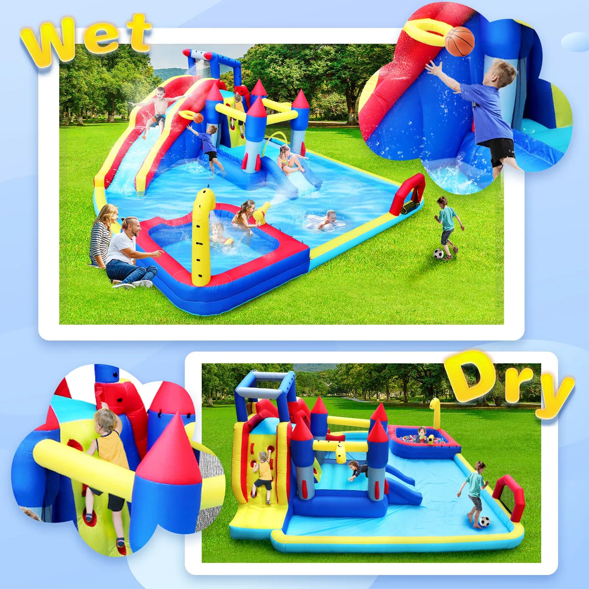 10-Inch Multicolor Oxford Fabric Inflatable Water Park Playground - Omega Lifestyles